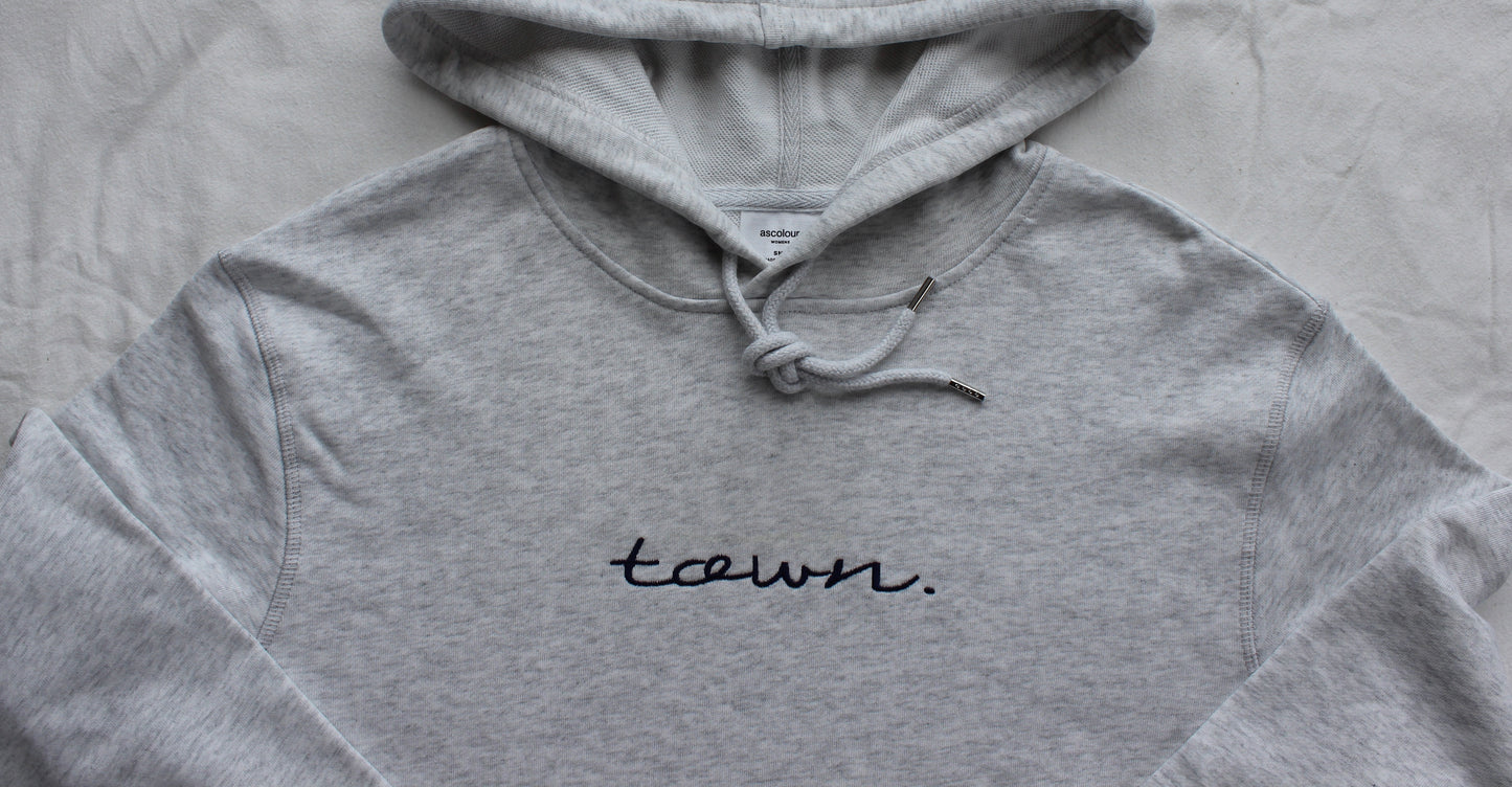 Premium Female Faded White Embroidered town. Hoodie
