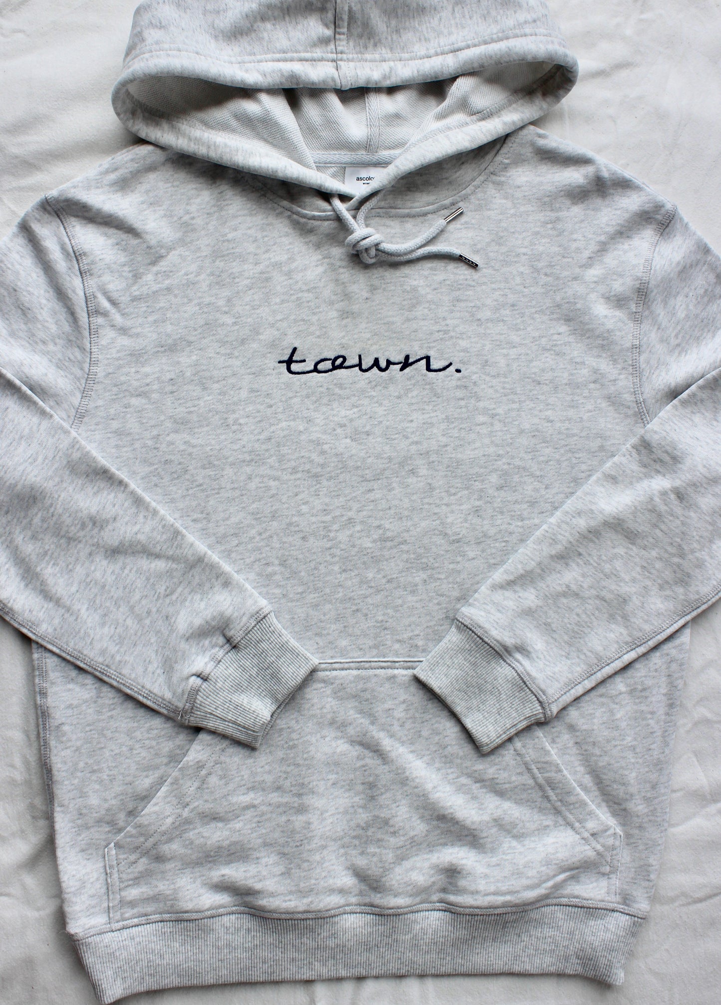 Premium Female Faded White Embroidered town. Hoodie