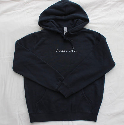 Premium Female Navy Embroidered town. Hoodie