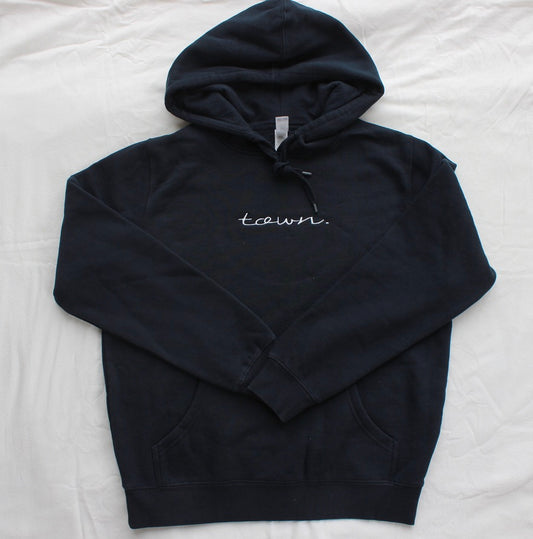 Premium Female Navy Embroidered town. Hoodie