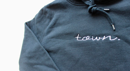 Premium Female Navy Embroidered town. Hoodie