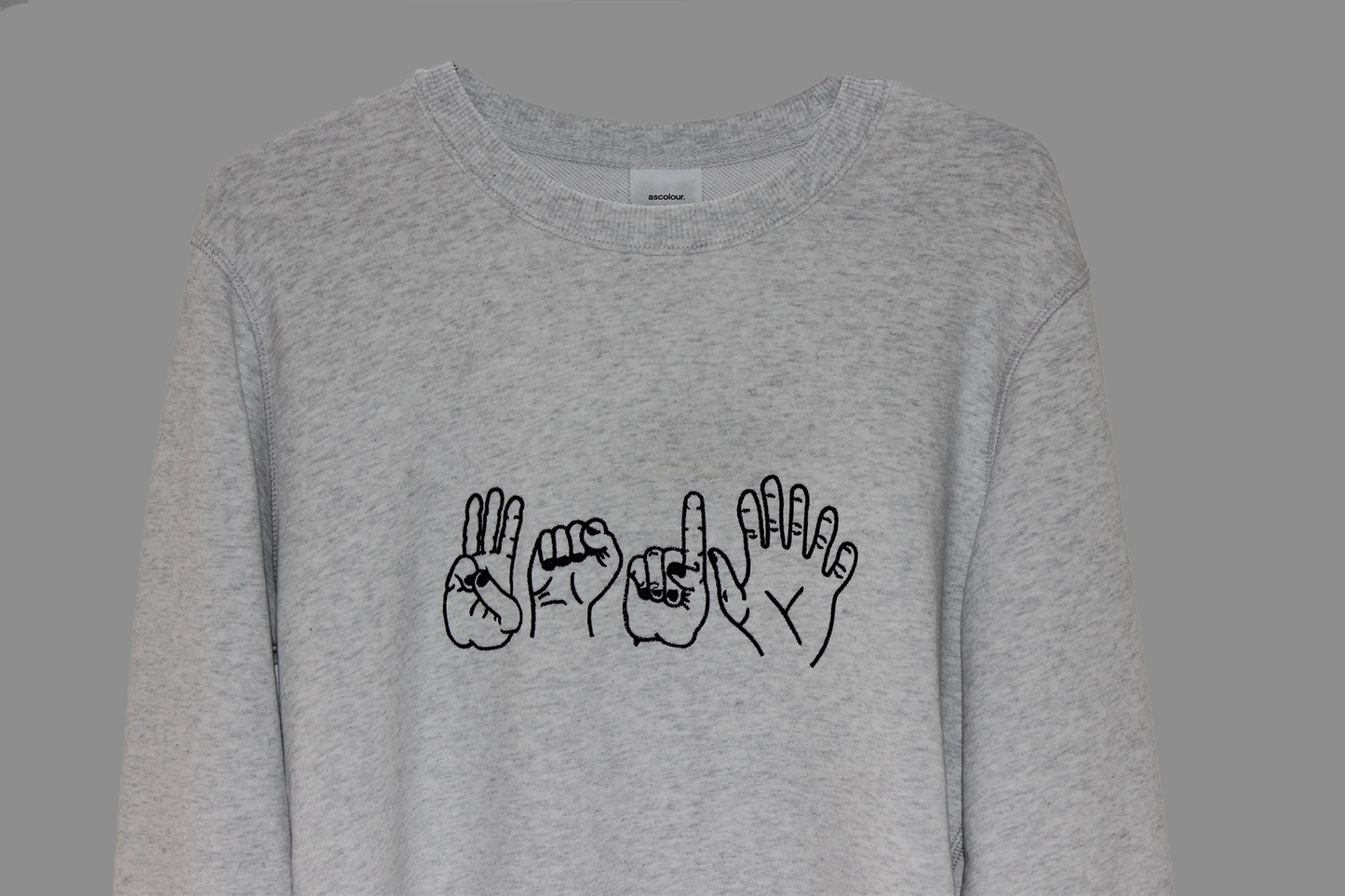 Premium Faded White Embroidered "3016 Hands" Crewneck Jumper