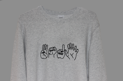 Premium Faded White Embroidered "3016 Hands" Crewneck Jumper