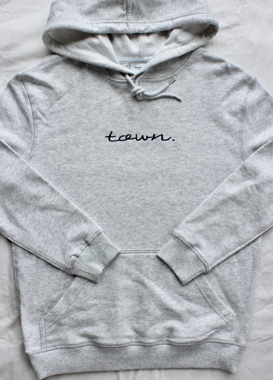 Premium Female Faded White Embroidered town. Hoodie