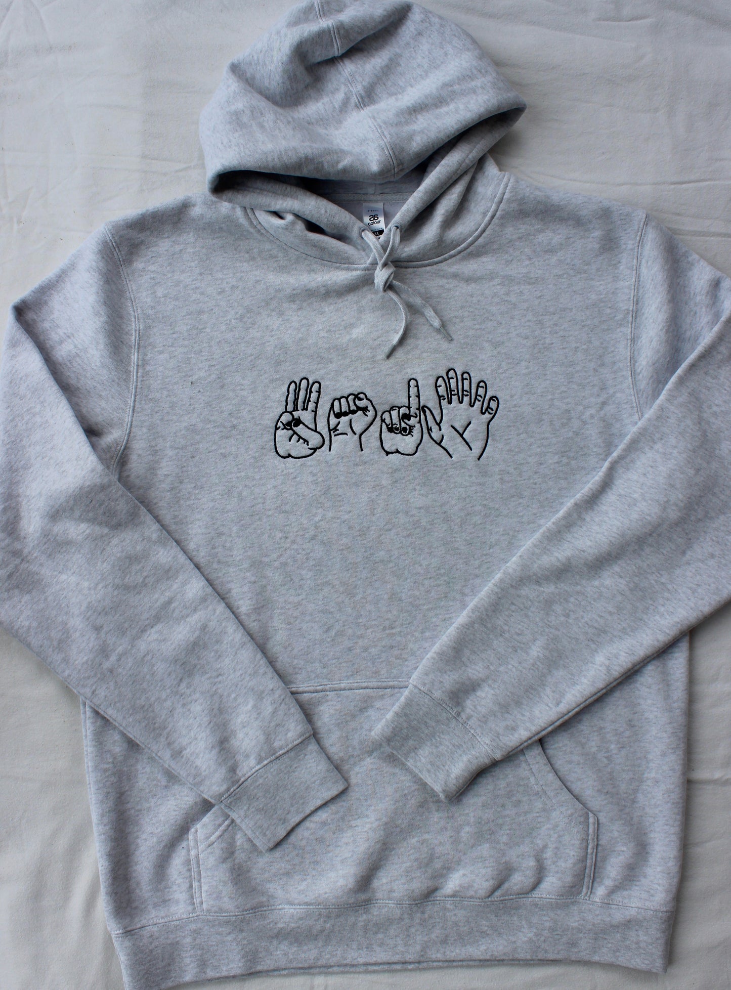 Premium Faded White Embroidered "3016 Hands" Hoodie
