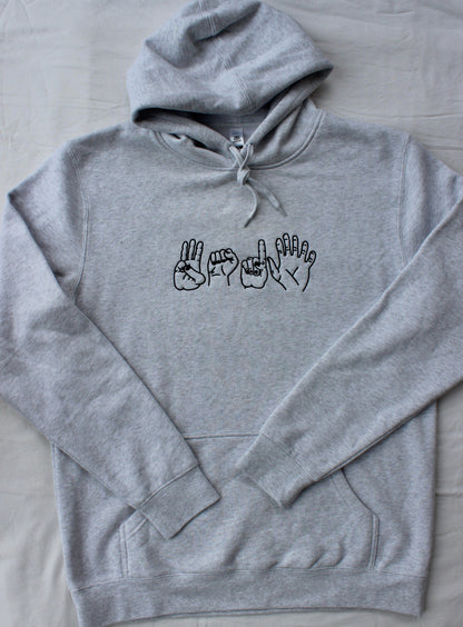 Premium Faded White Embroidered "3016 Hands" Hoodie