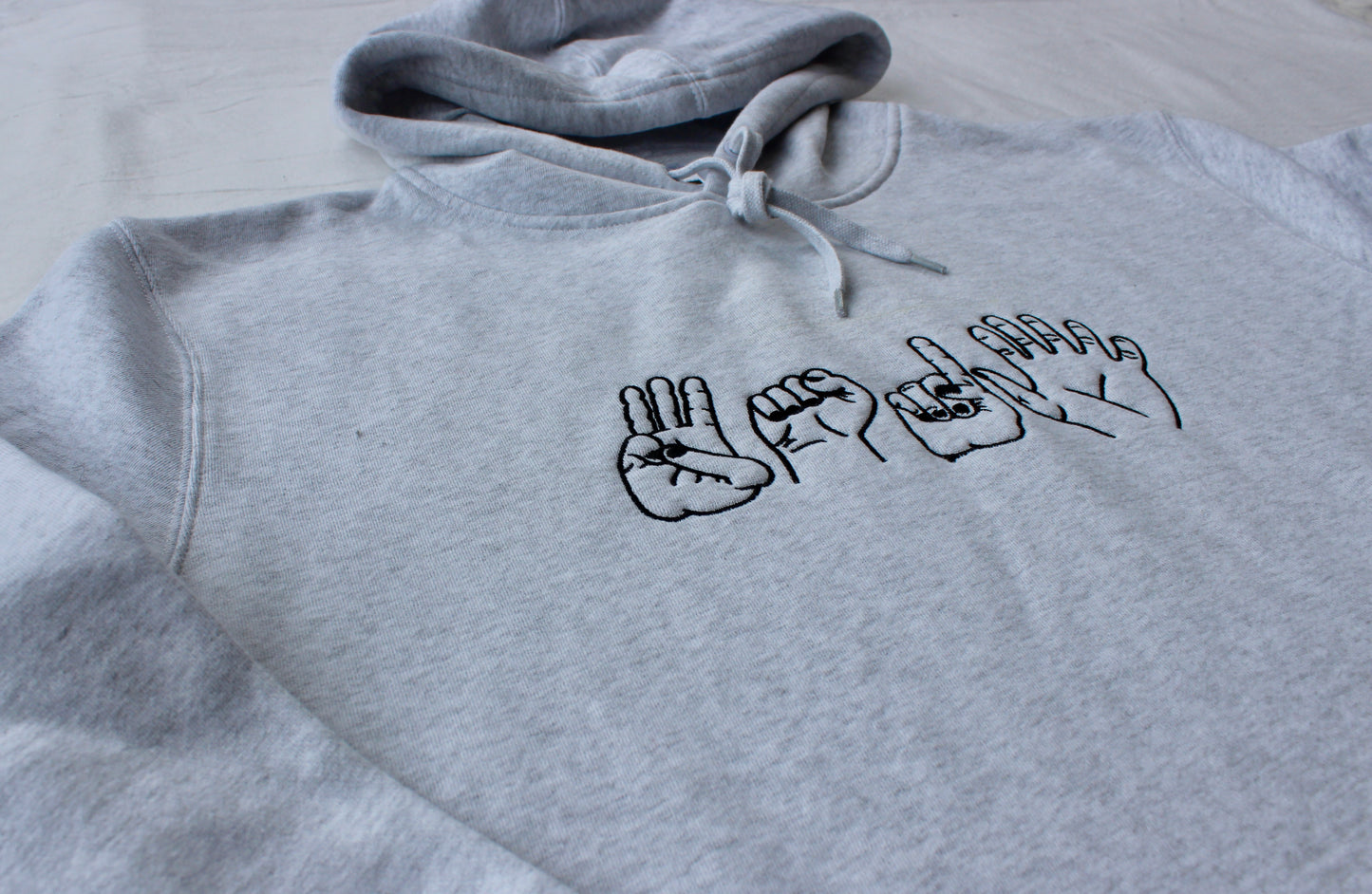 Premium Faded White Embroidered "3016 Hands" Hoodie