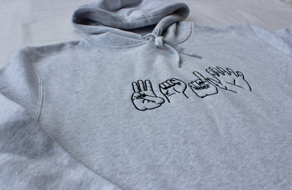 Premium Faded White Embroidered "3016 Hands" Hoodie